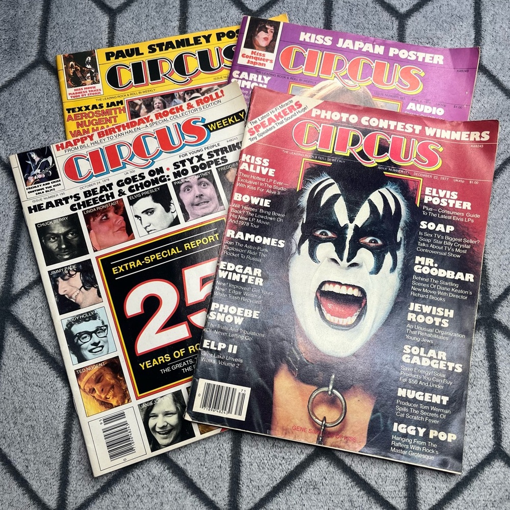 Vintage Circus Magazine Lot of 4 1977 1978 - Kiss Elvis Carly Simon